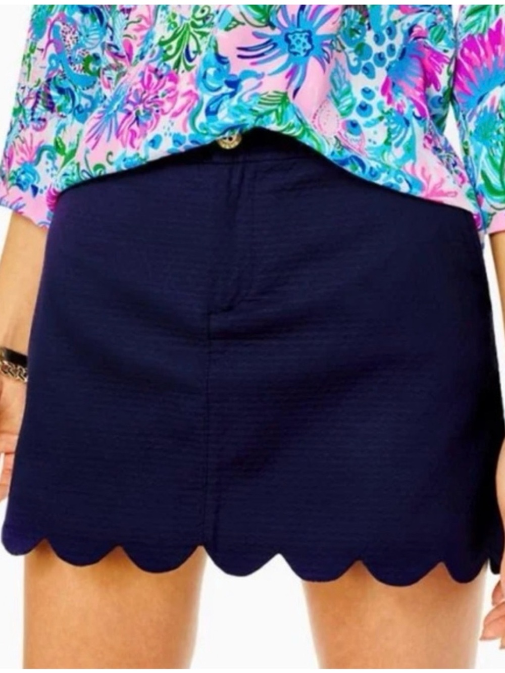 Lily Pulitzer Colette Scallop Skort In Navy Size 10 Textured Cotton Preppy